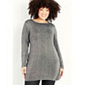 Avenue Evans Button Tunic Sweater Silver & Black Shiny 26